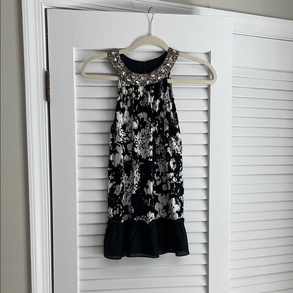 Velvet Black and White Floral Top